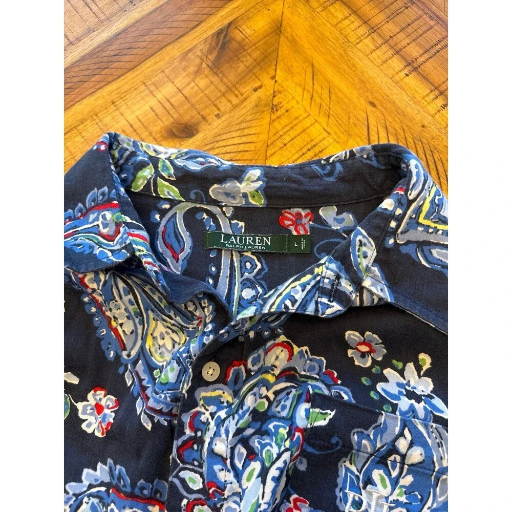 Lauren Ralph Lauren Preppy Beachy Paisley Cover up Button-Down Shirt Women